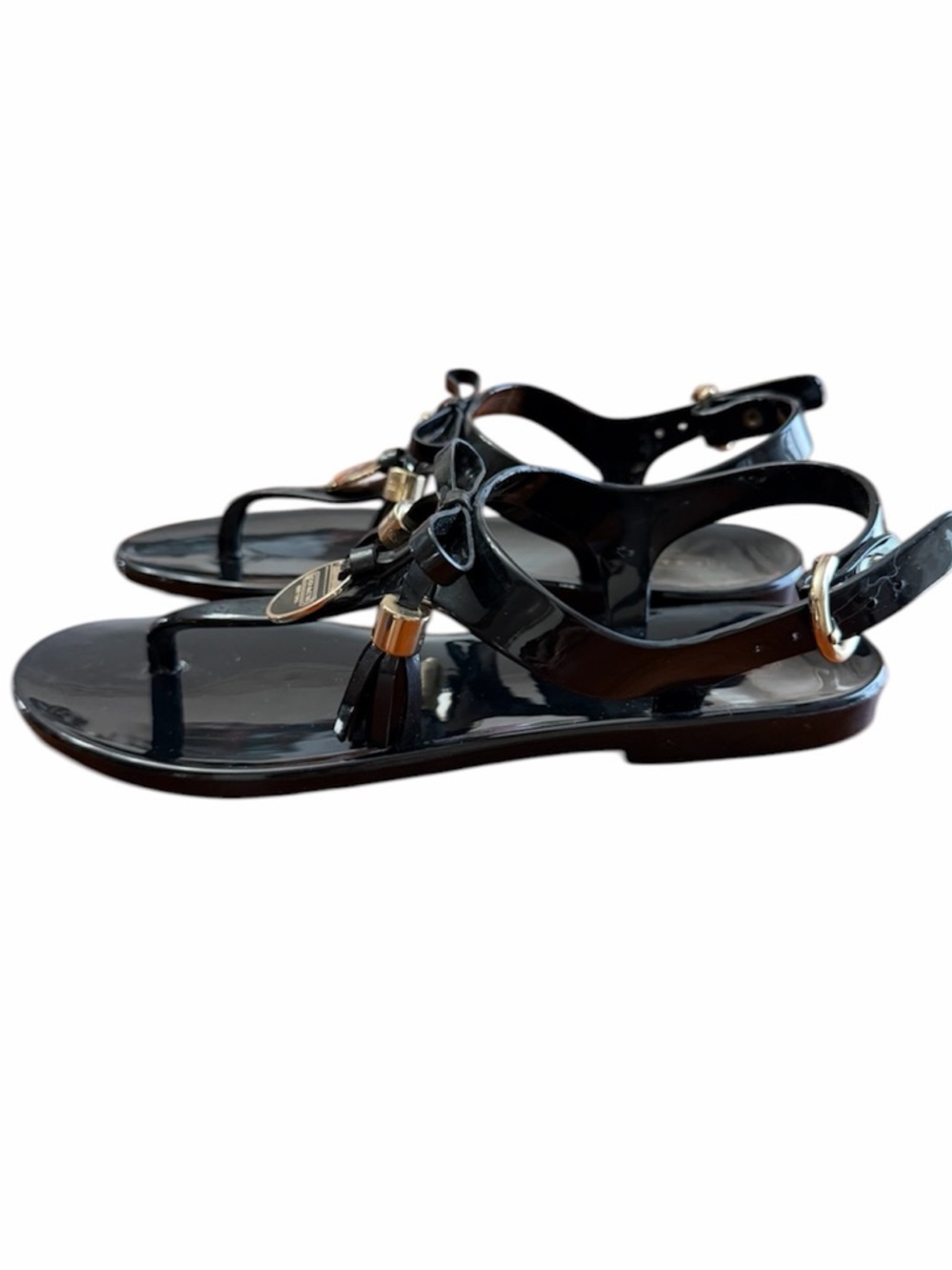 Coach Black Helma Patent T-Strap Jelly Sandals with Bow & Charm. Size 6 - Picture 2 of 8